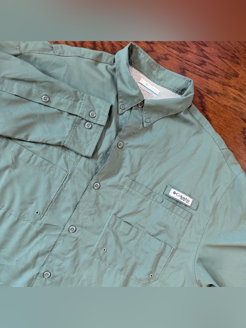 Columbia PFG Shirt Mens Large Green Long Sleeve Button Up Vented Fishing